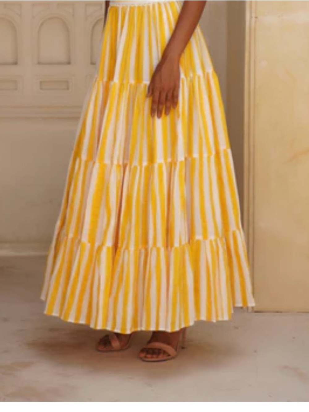 Maya Yellow and White Tiered Striped Maxi Skirt